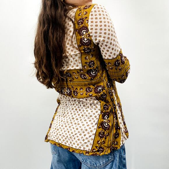 Free people XS yellow floral long sleeve blouse - Picture 4 of 6